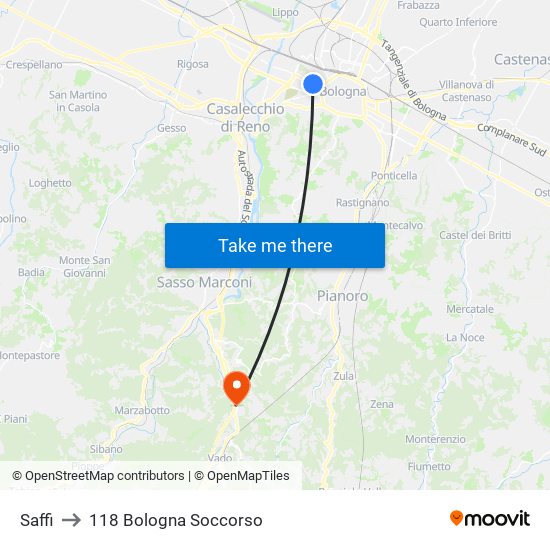 Saffi to 118 Bologna Soccorso map