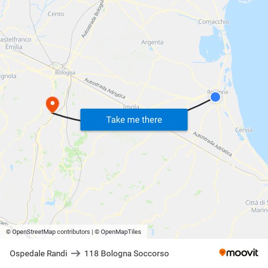 Ospedale Randi to 118 Bologna Soccorso map