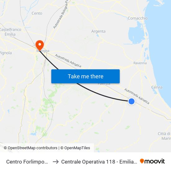 Centro Forlimpopoli to Centrale Operativa 118 - Emilia Est map