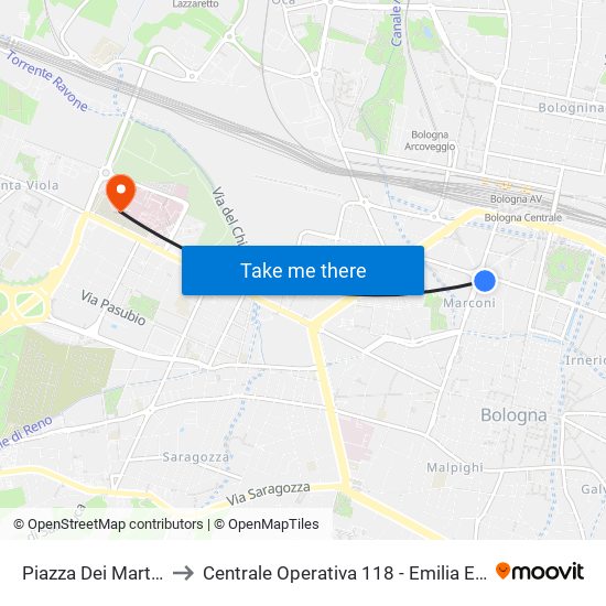Piazza Dei Martiri to Centrale Operativa 118 - Emilia Est map