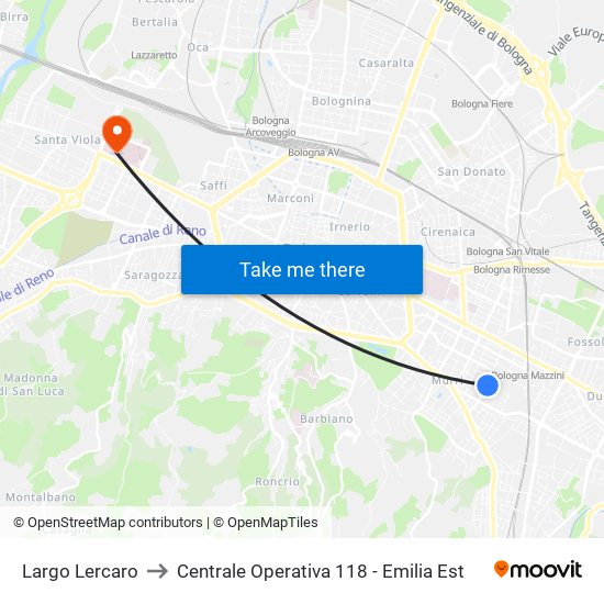 Largo Lercaro to Centrale Operativa 118 - Emilia Est map