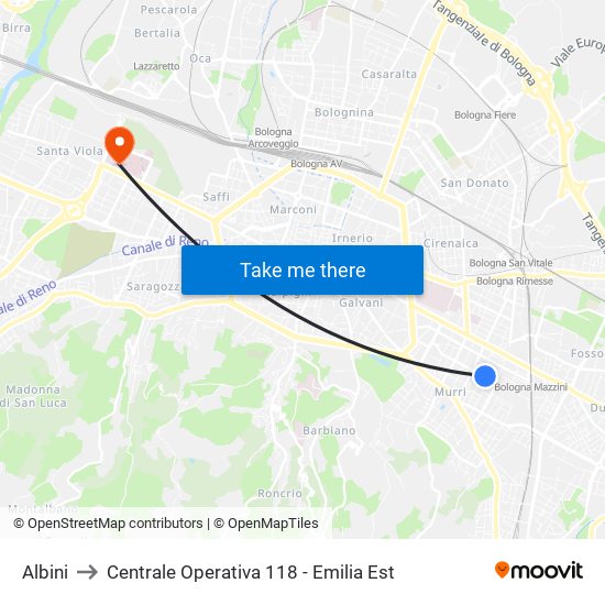 Albini to Centrale Operativa 118 - Emilia Est map