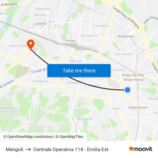 Mengoli to Centrale Operativa 118 - Emilia Est map