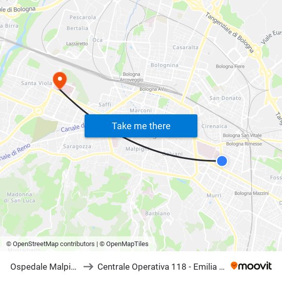 Ospedale Malpighi to Centrale Operativa 118 - Emilia Est map