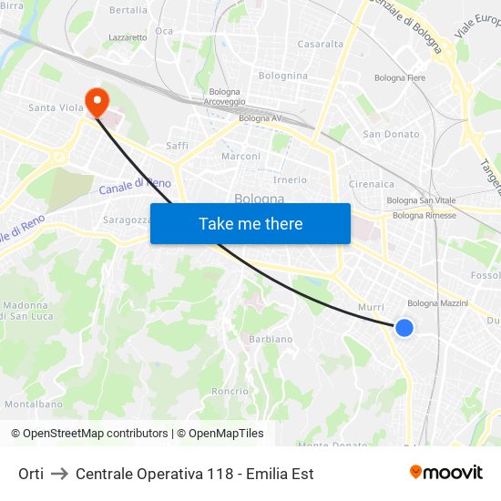 Orti to Centrale Operativa 118 - Emilia Est map