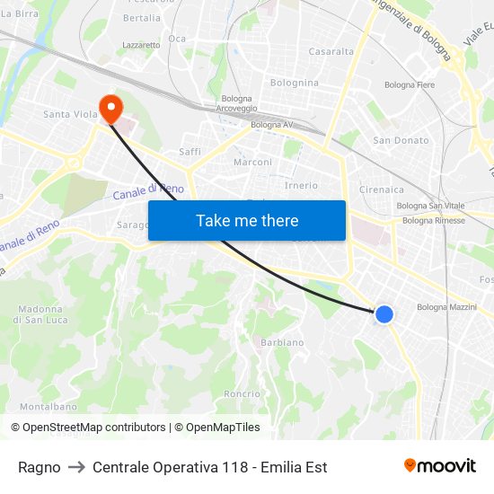 Ragno to Centrale Operativa 118 - Emilia Est map