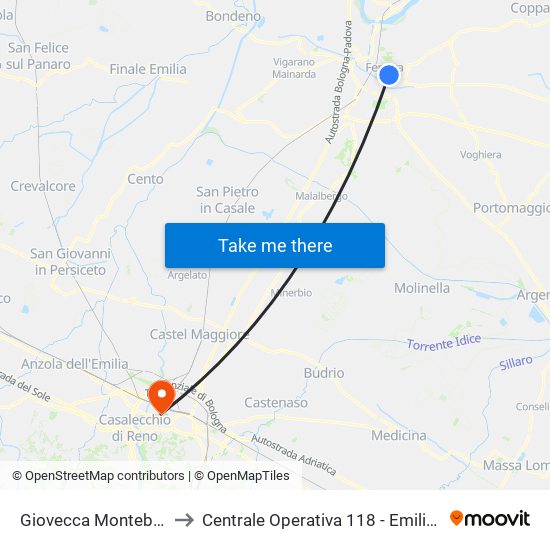 Giovecca Montebello to Centrale Operativa 118 - Emilia Est map