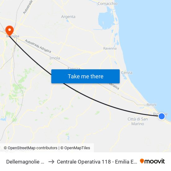 Dellemagnolie FS to Centrale Operativa 118 - Emilia Est map