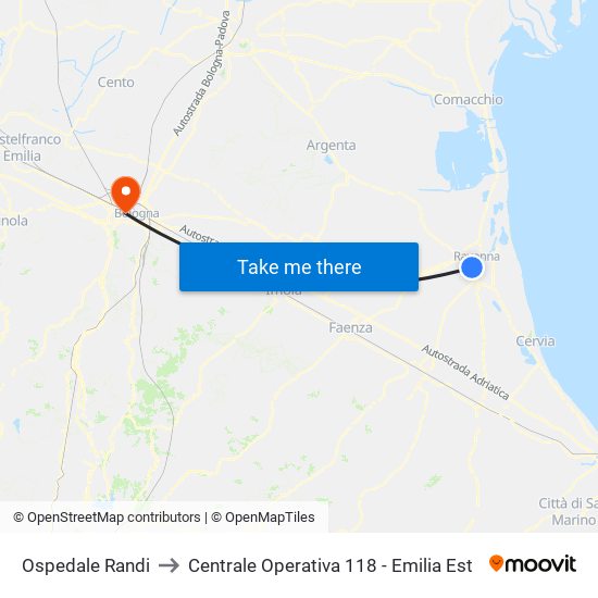 Ospedale Randi to Centrale Operativa 118 - Emilia Est map