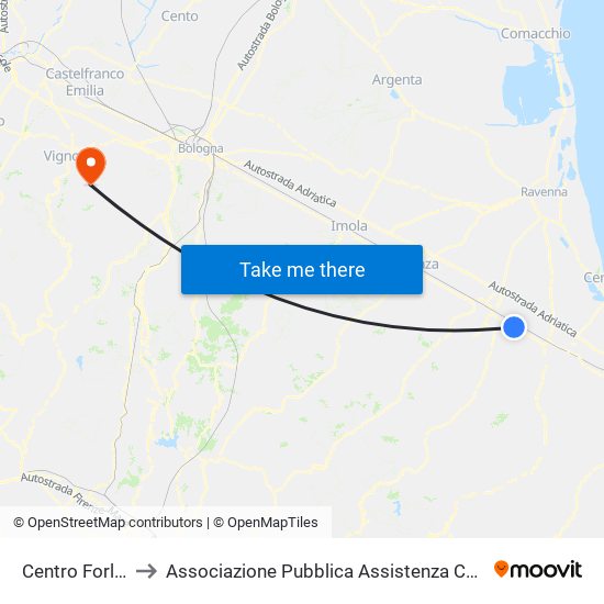 Centro Forlimpopoli to Associazione Pubblica Assistenza Castello Di Serravalle Odv map