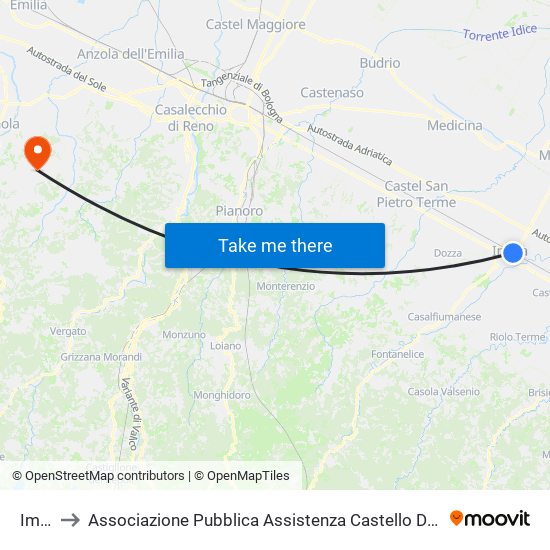 Imola to Associazione Pubblica Assistenza Castello Di Serravalle Odv map