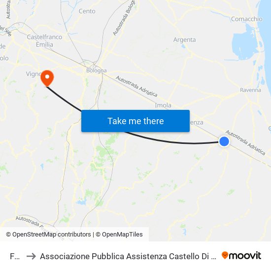 Forlì to Associazione Pubblica Assistenza Castello Di Serravalle Odv map