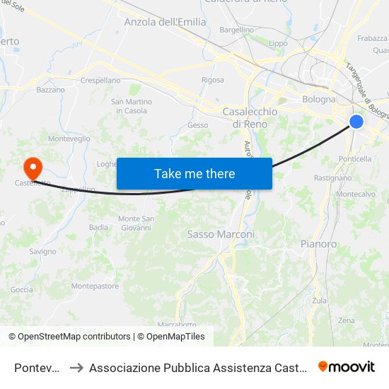 Pontevecchio to Associazione Pubblica Assistenza Castello Di Serravalle Odv map