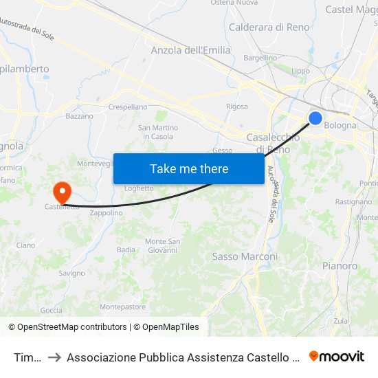 Timavo to Associazione Pubblica Assistenza Castello Di Serravalle Odv map