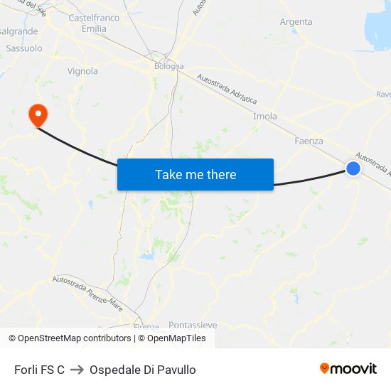 Forli FS C to Ospedale Di Pavullo map