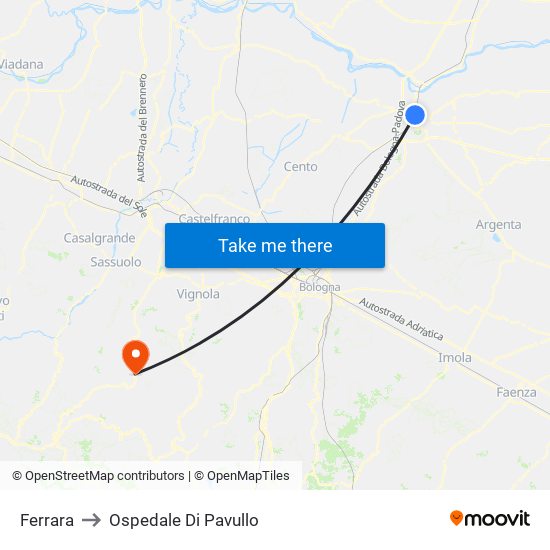 Ferrara to Ospedale Di Pavullo map
