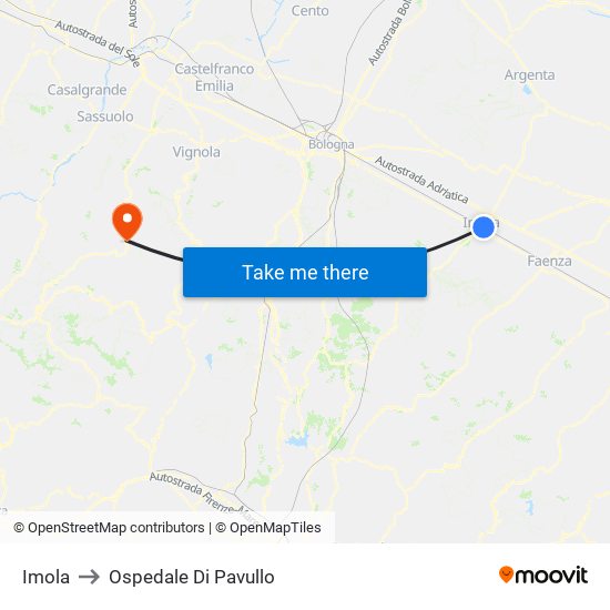 Imola to Ospedale Di Pavullo map