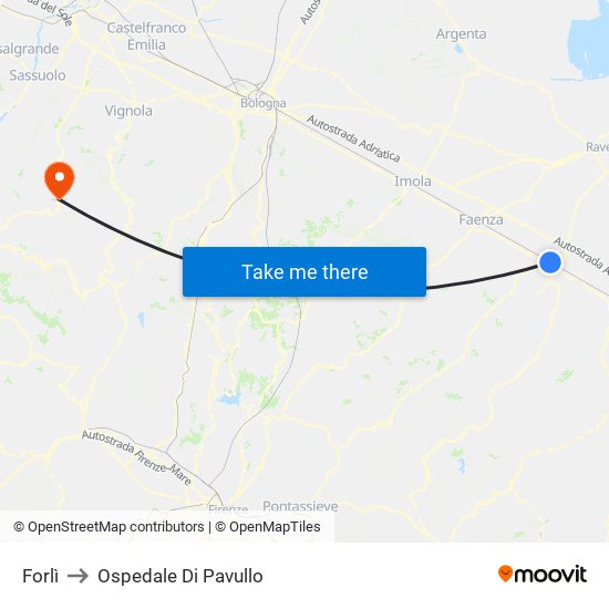 Forlì to Ospedale Di Pavullo map
