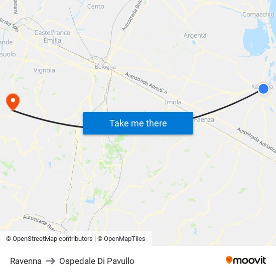 Ravenna to Ospedale Di Pavullo map