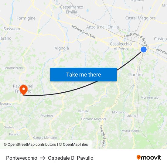 Pontevecchio to Ospedale Di Pavullo map