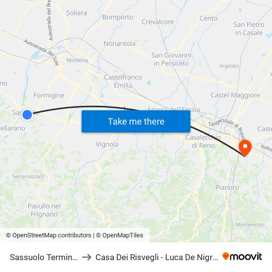 Sassuolo Terminal to Casa Dei Risvegli - Luca De Nigris map