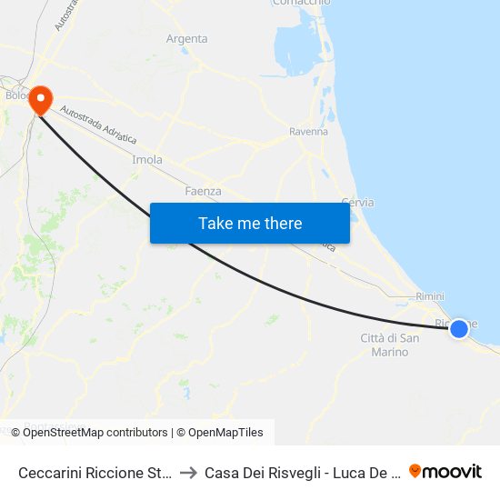 Ceccarini Riccione Station to Casa Dei Risvegli - Luca De Nigris map
