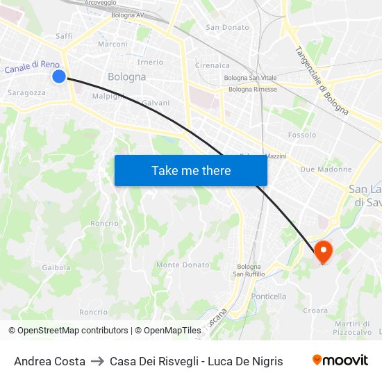 Andrea Costa to Casa Dei Risvegli - Luca De Nigris map