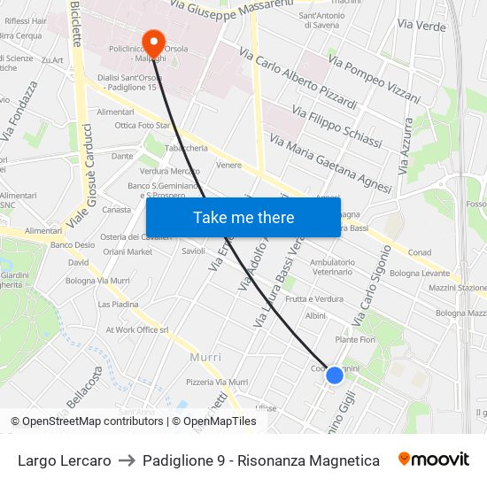 Largo Lercaro to Padiglione 9 - Risonanza Magnetica map