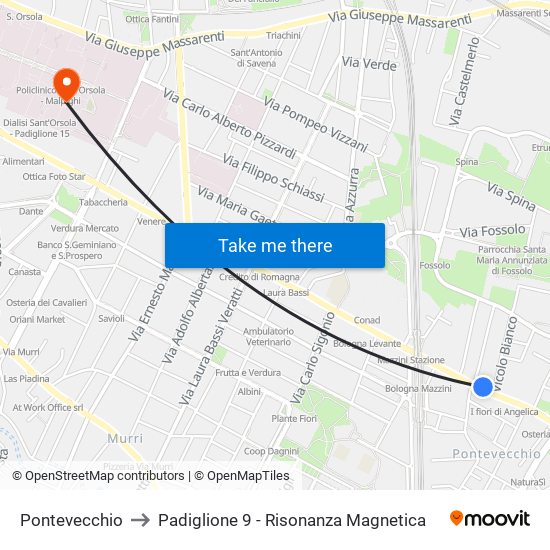 Pontevecchio to Padiglione 9 - Risonanza Magnetica map