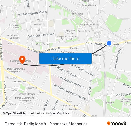 Parco to Padiglione 9 - Risonanza Magnetica map