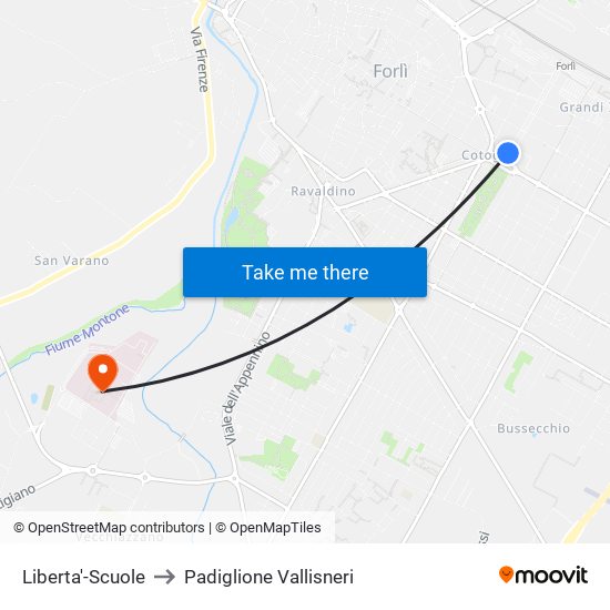 Liberta'-Scuole to Padiglione Vallisneri map