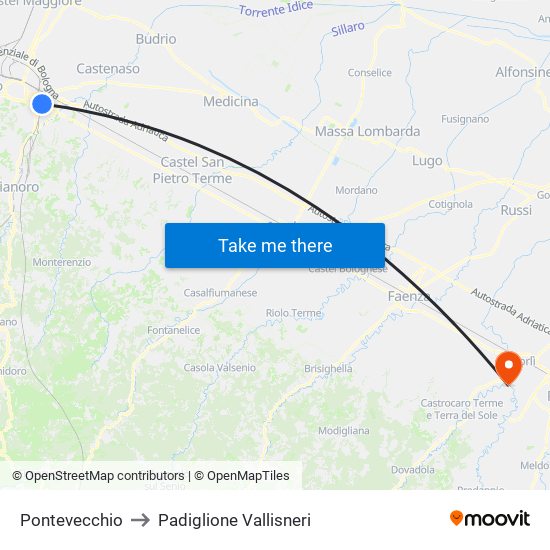 Pontevecchio to Padiglione Vallisneri map