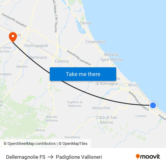 Dellemagnolie FS to Padiglione Vallisneri map