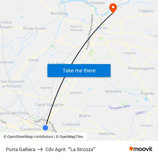 Porta Galliera to Cdv Agrit. ""La Strozza"" map