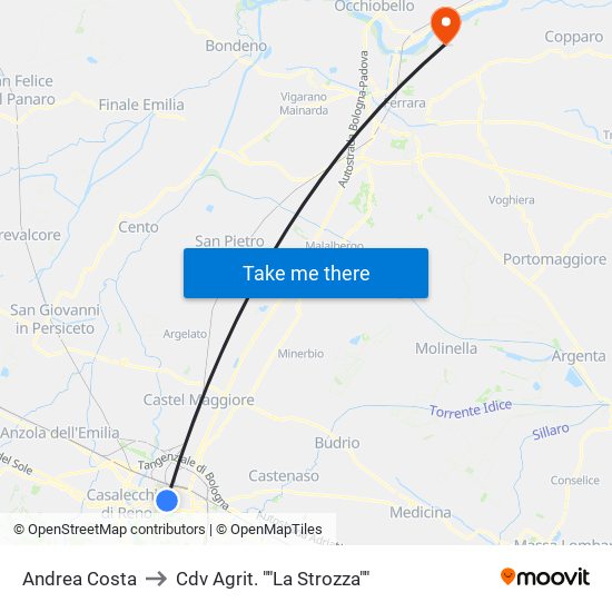 Andrea Costa to Cdv Agrit. ""La Strozza"" map