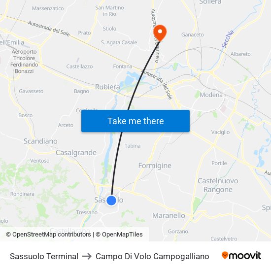 Sassuolo Terminal to Campo Di Volo Campogalliano map