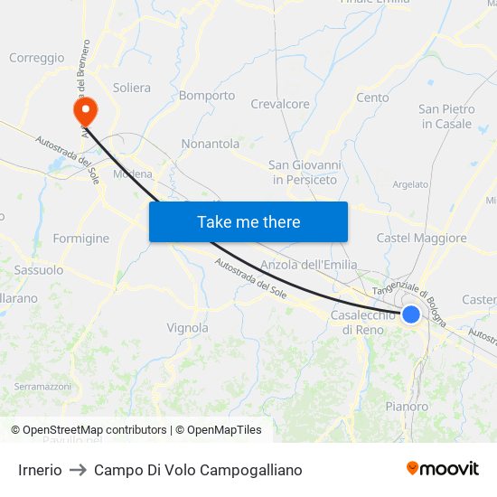 Irnerio to Campo Di Volo Campogalliano map