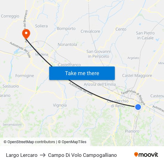 Largo Lercaro to Campo Di Volo Campogalliano map