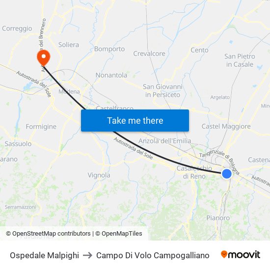 Ospedale Malpighi to Campo Di Volo Campogalliano map