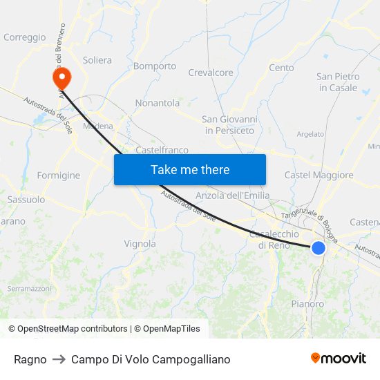 Ragno to Campo Di Volo Campogalliano map