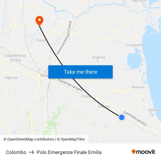 Colombo to Polo Emergenze Finale Emilia map
