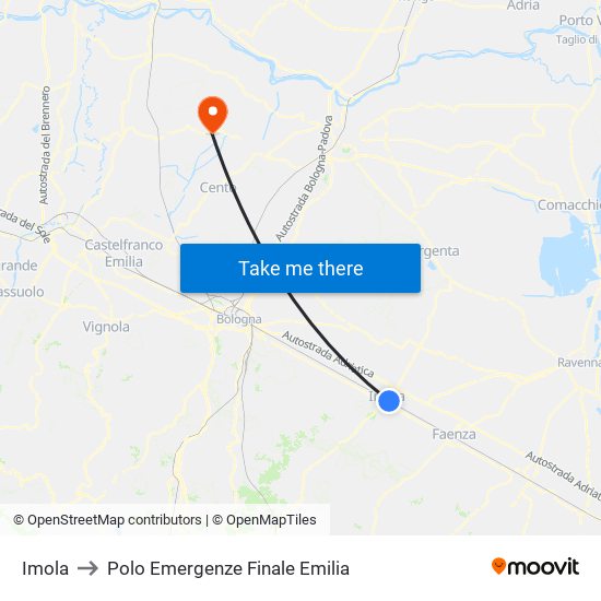 Imola to Polo Emergenze Finale Emilia map