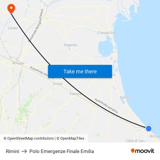 Rimini to Polo Emergenze Finale Emilia map