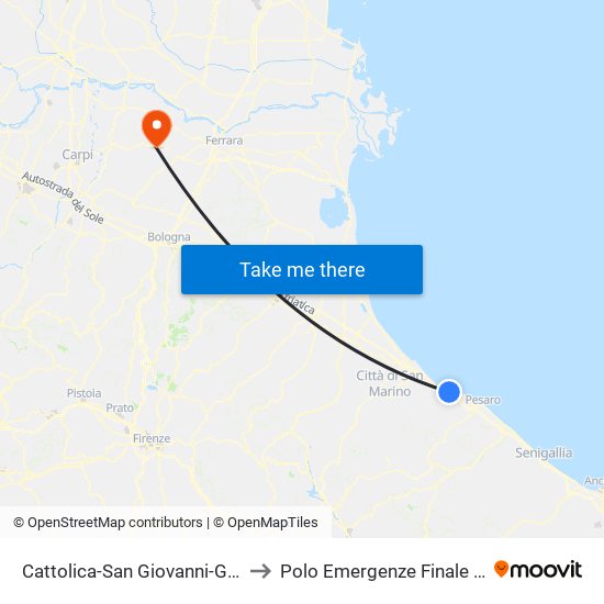 Cattolica-San Giovanni-Gabicce to Polo Emergenze Finale Emilia map