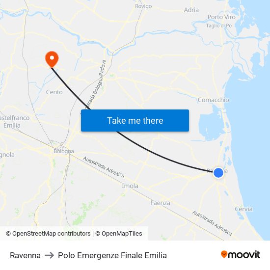 Ravenna to Polo Emergenze Finale Emilia map