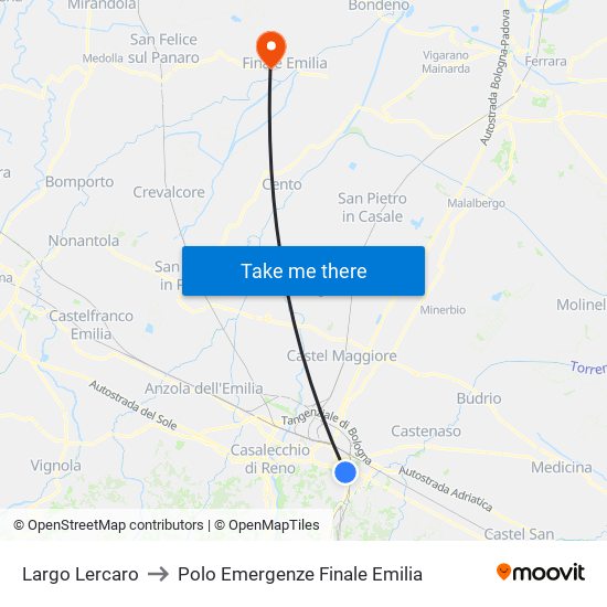 Largo Lercaro to Polo Emergenze Finale Emilia map