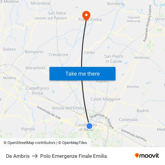 De Ambris to Polo Emergenze Finale Emilia map