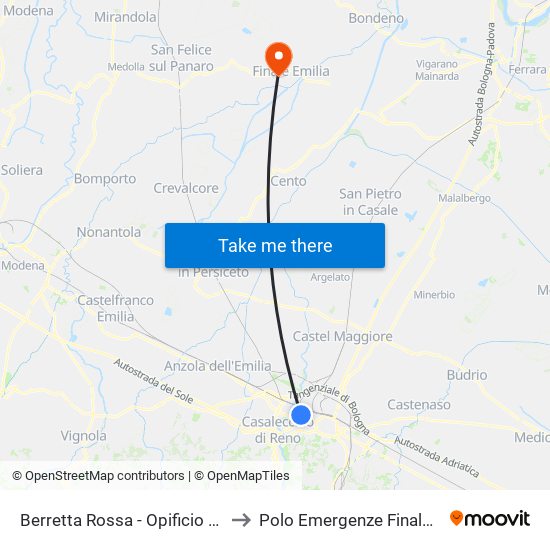 Berretta Rossa - Opificio Golinelli to Polo Emergenze Finale Emilia map
