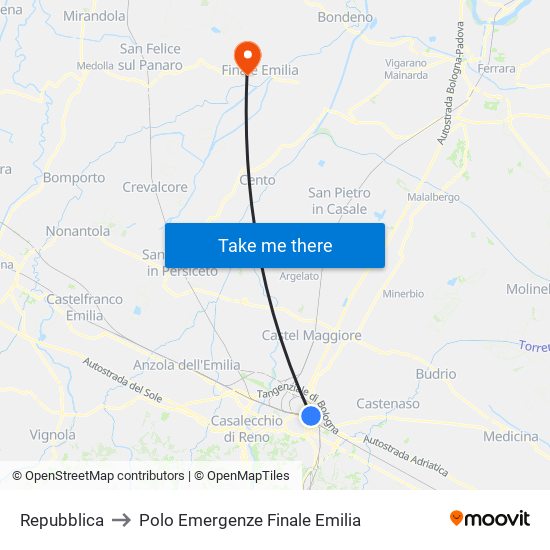 Repubblica to Polo Emergenze Finale Emilia map