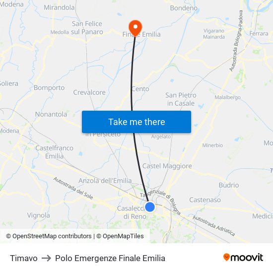 Timavo to Polo Emergenze Finale Emilia map